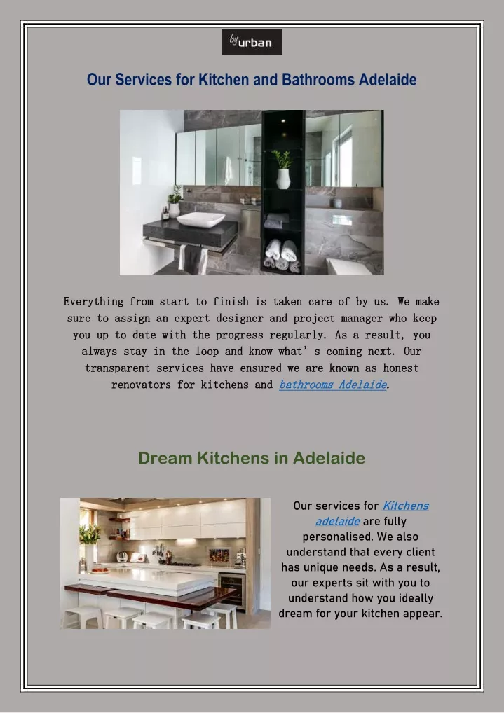 our services for kitchen and bathrooms adelaide