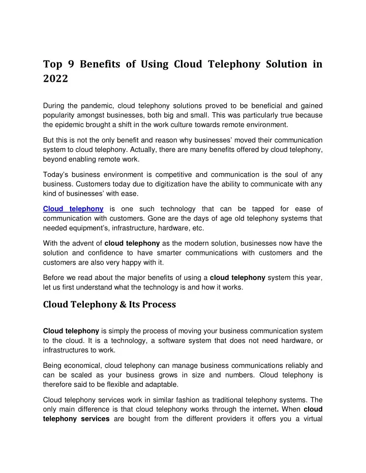 top 9 benefits of using cloud telephony solution