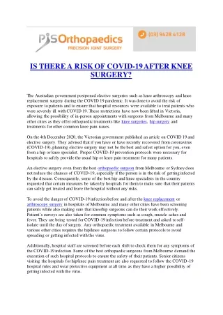 is there a risk of covid 19 after knee surgery