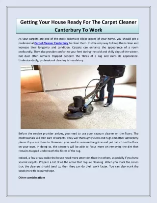Getting Your House Ready For The Carpet Cleaner Canterbury To Work