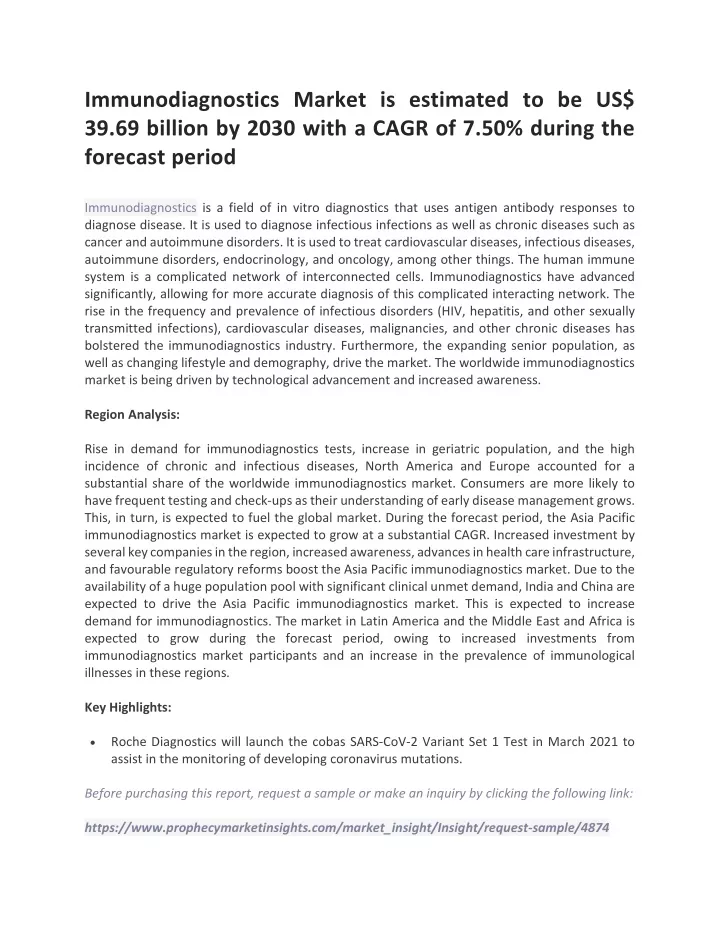 immunodiagnostics market is estimated