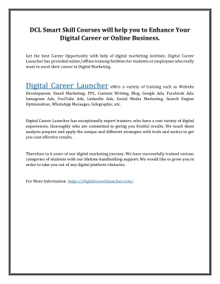 DCL Smart Skill Courses will help you to Enhance Your  Digital Career or Online