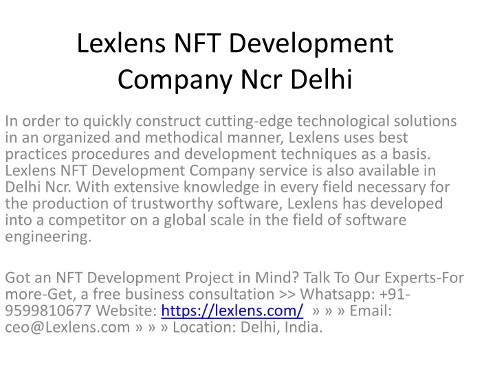 lexlens nft development company ncr delhi