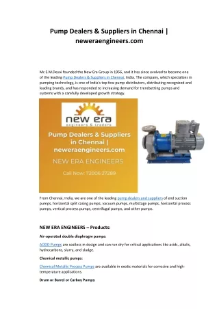 pump dealers suppliers in chennai neweraengineers
