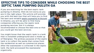 Effective Tips to Consider While Choosing the Best Septic Tank pumping Duluth