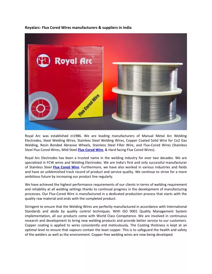 royalarc flux cored wires manufacturers suppliers