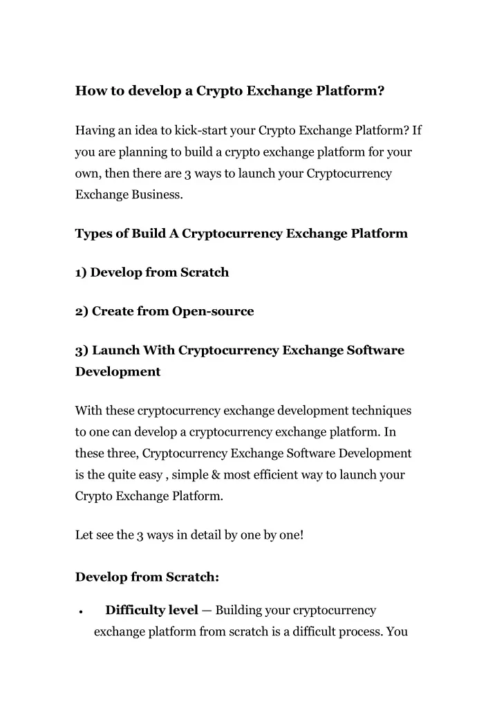 how to develop a crypto exchange platform
