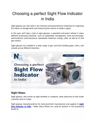 choosing a perfect sight flow indicator in india