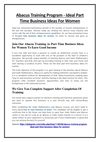 Abacus Training Program - Ideal Part Time Business Ideas For Women PDF