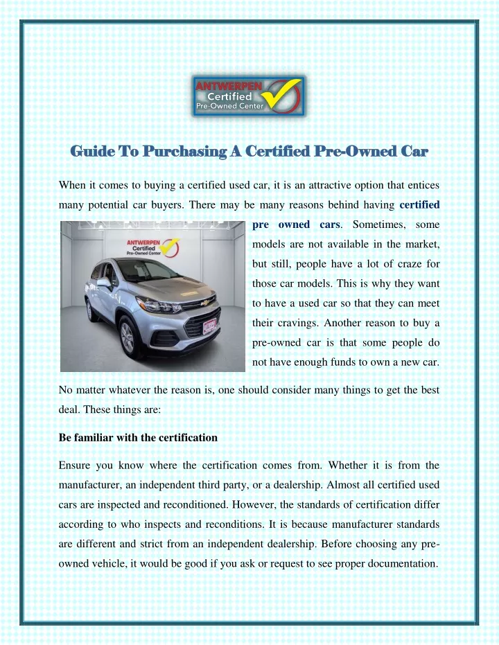 guide to purchasing a certified pre guide