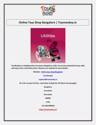 Online Toys Shop Bangalore | Toymonkey.in