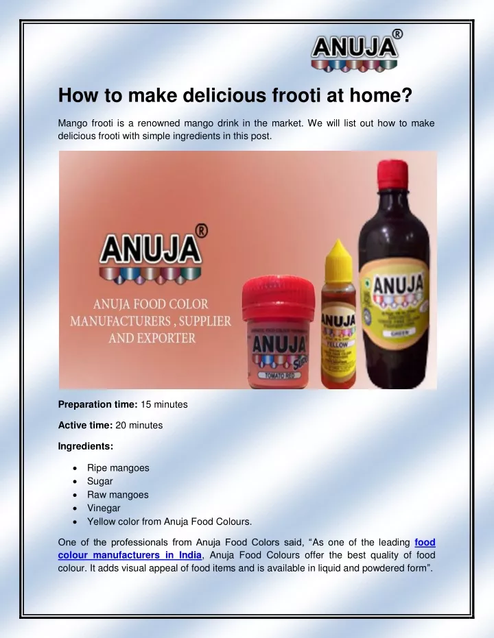 how to make delicious frooti at home