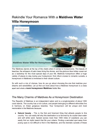 Rekindle Your Romance With a Maldives Water Villa Honeymoon