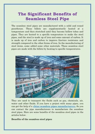 the significant benefits of seamless steel pipe