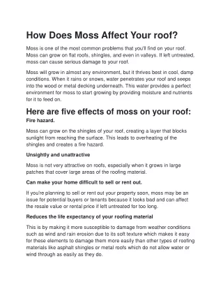 How Does Moss Affect Your roof?