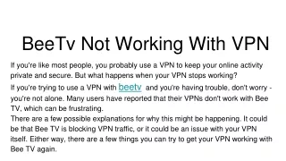 BeeTv Not Working With VPN
