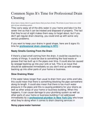 Common Signs It's Time for Professional Drain Cleaning