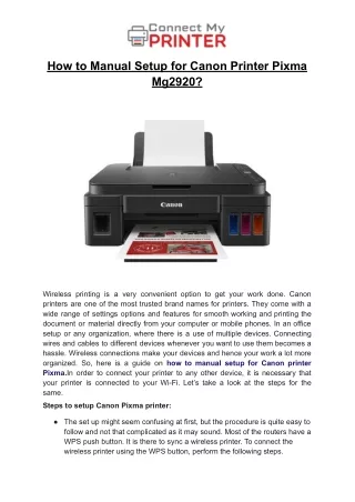 How to Manual Setup for Canon Printer Pixma Mg2920