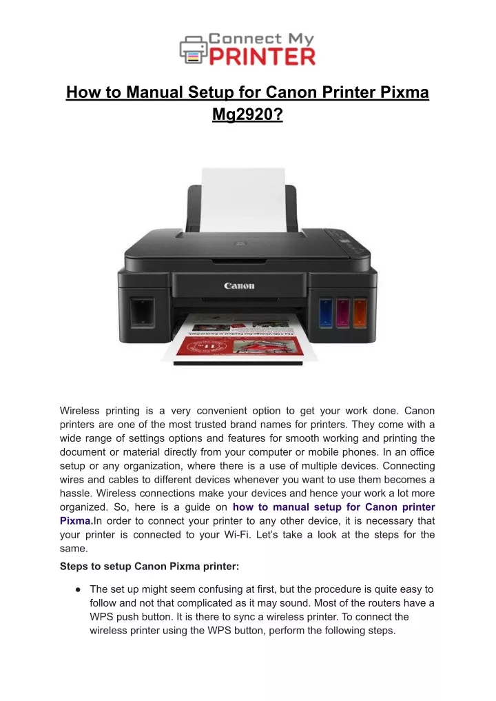 how to manual setup for canon printer pixma mg2920