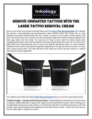 Remove Unwanted Tattoos with the Laser Tattoo Removal Cream