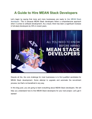 a guide to hire mean stack developers