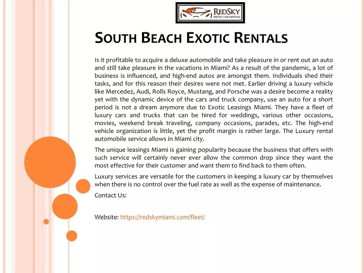 south beach exotic rentals