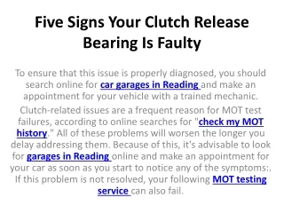 five signs your clutch release bearing is faulty