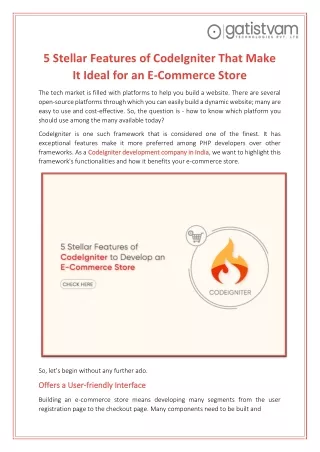 5 features of CodeIgniter that makes it perfect for an E-Commerce Store