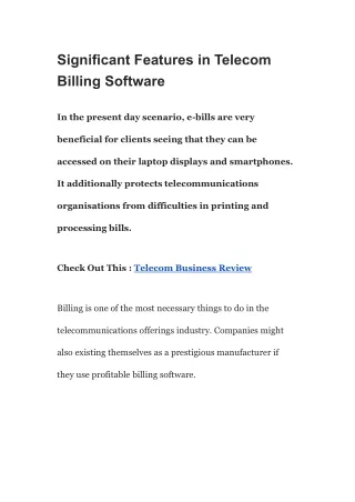 Significant Features in Telecom Billing Software