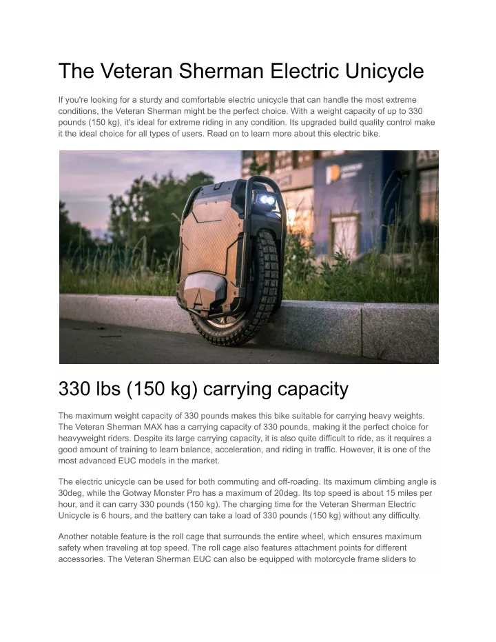 the veteran sherman electric unicycle