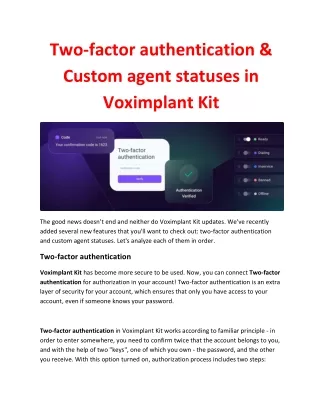 Two-factor authentication & Custom agent statuses in Voximplant Kit