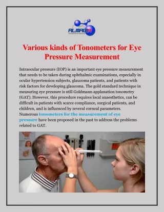 various kinds of tonometers for eye pressure