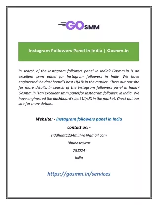 Instagram Followers Panel in India  Gosmin