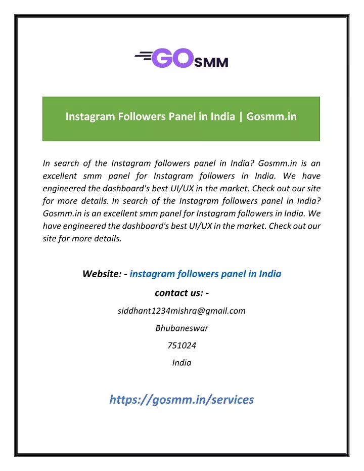 instagram followers panel in india gosmm in