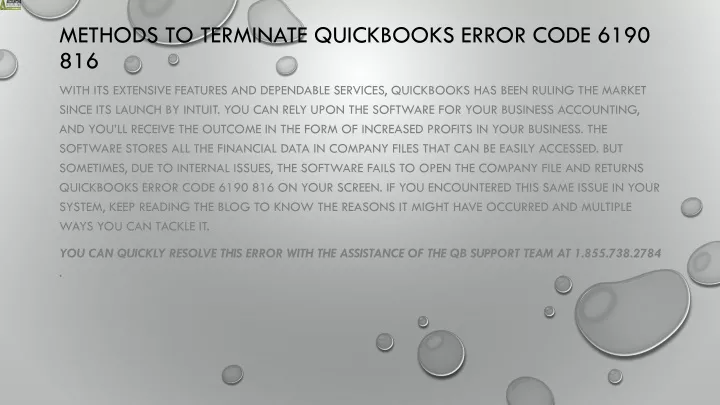 methods to terminate quickbooks error code 6190 816