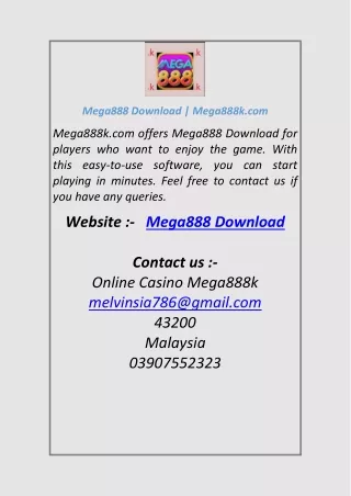Mega888 Download  Mega888k.com