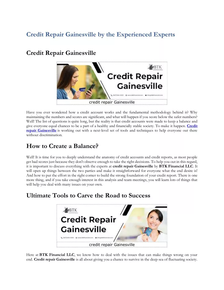 credit repair gainesville by the experienced