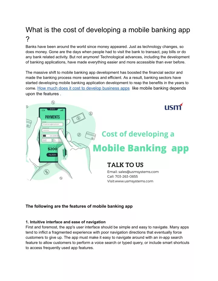 what is the cost of developing a mobile banking