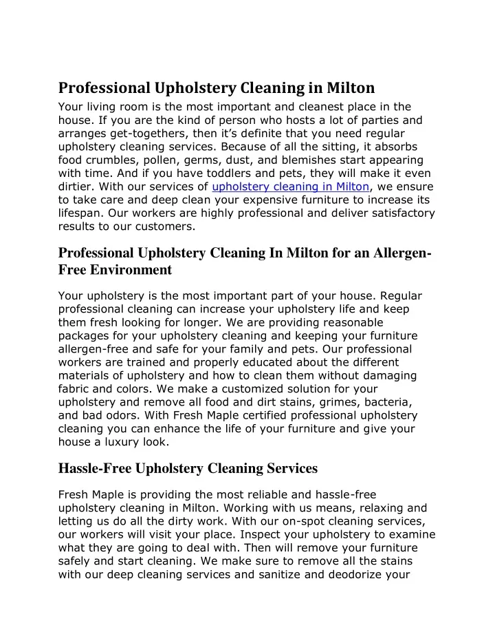 professional upholstery cleaning in milton your