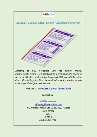Modalert 200 Mg Tablet Online  Refillnowonline.com