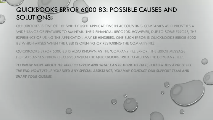 quickbooks error 6000 83 possible causes and solutions