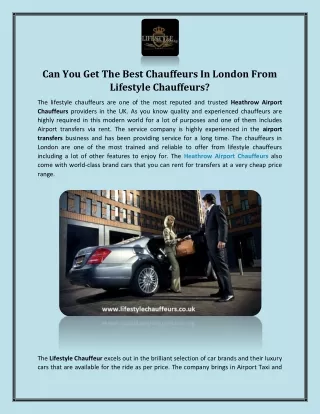 Can You Get The Best Chauffeurs In London From Lifestyle Chauffeurs?