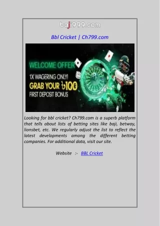 Bbl Cricket  Ch799.com