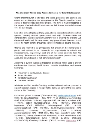 alfa chemistry allows easy access to sterols