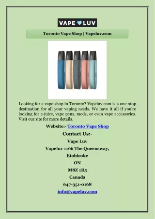 Toronto Vape Shop | Vapeluv.com