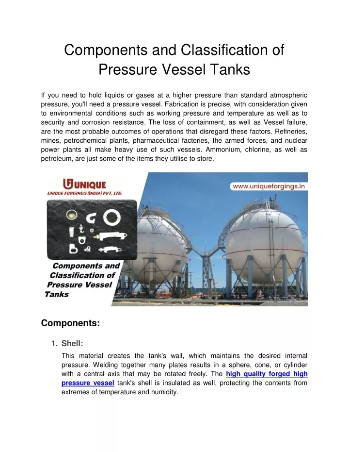 components and classification of pressure vessel