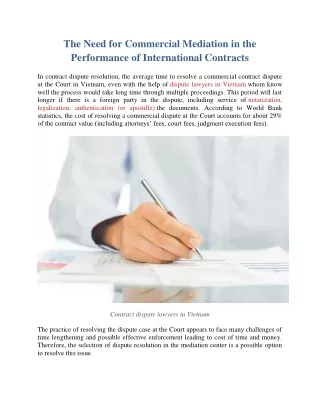The Need for Commercial Mediation in the Performance of International Contracts