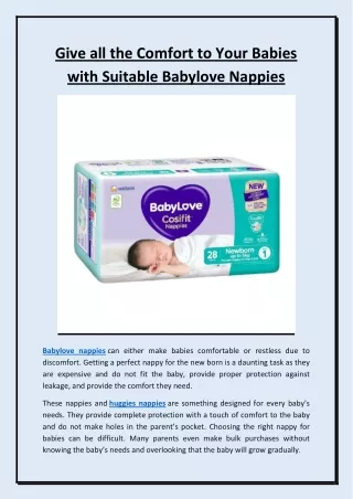 give all the comfort to your babies with suitable
