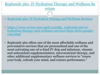 Replenish 360: IV Hydration Therapy and Wellness Services