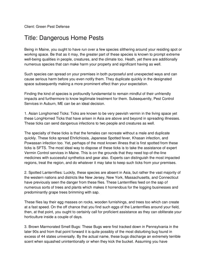 client green pest defense title dangerous home